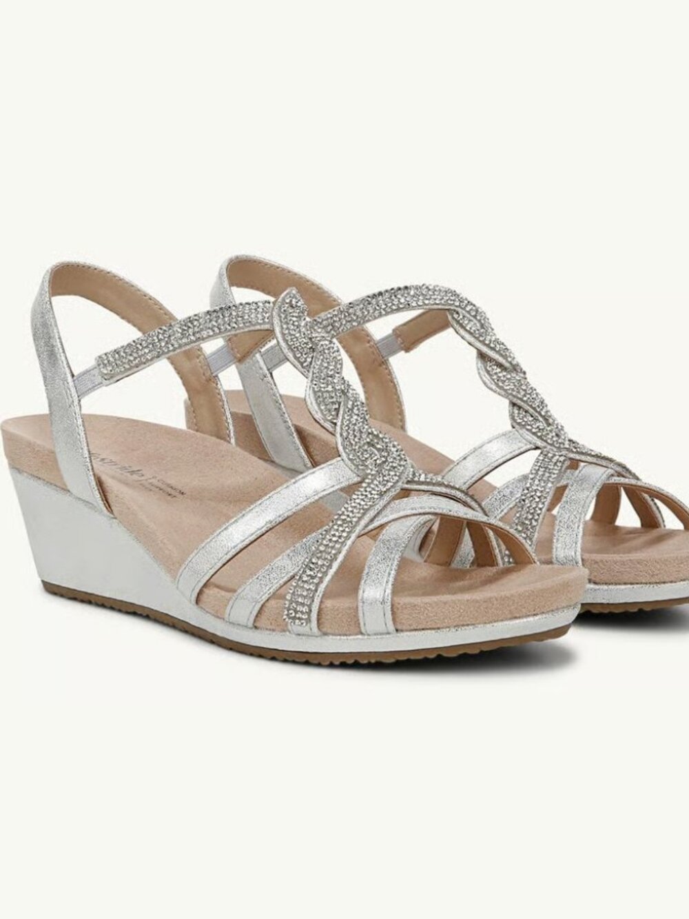 LifeStride Miami Wedge Sandal Silver Faux Leather Size 8 medium New with Box